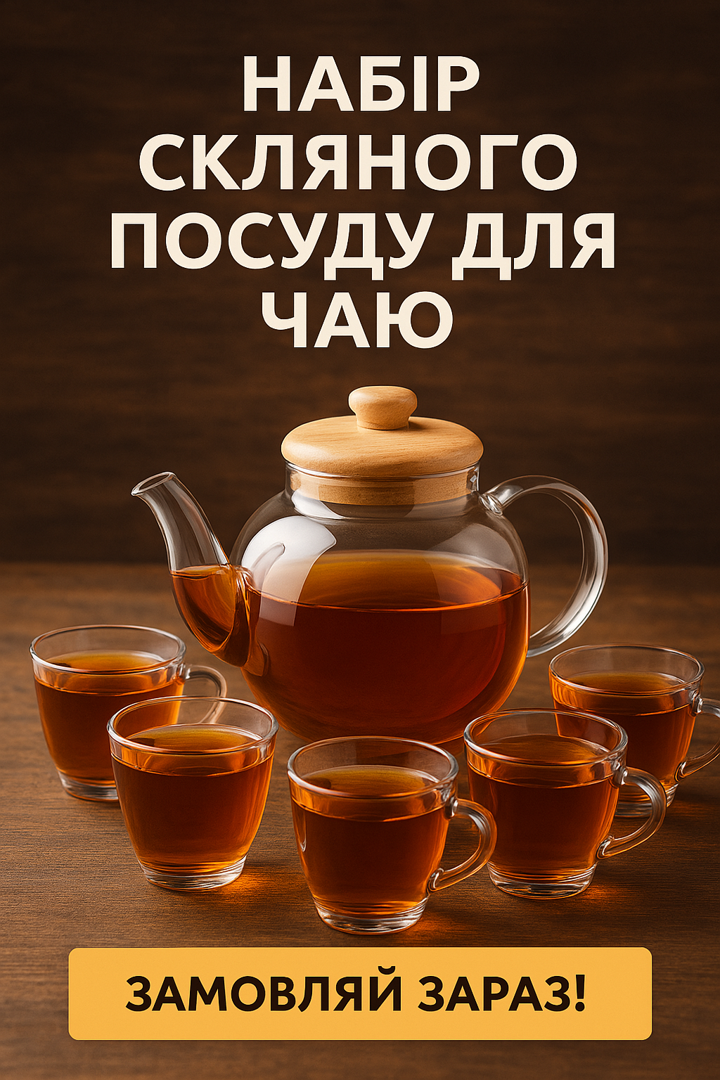 Стеклянный чайник для плиток +заварщик 2 в одном + 6 чашек